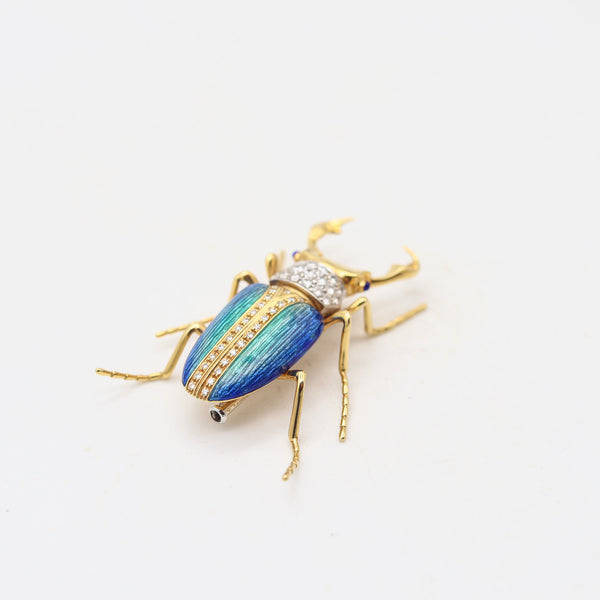 TIFFANY & CO. 1960 Enameled Scarab Brooch In 18Kt Yellow Gold With Diamonds