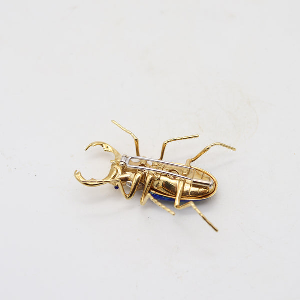 TIFFANY & CO. 1960 Enameled Scarab Brooch In 18Kt Yellow Gold With Diamonds