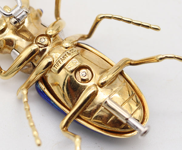TIFFANY & CO. 1960 Enameled Scarab Brooch In 18Kt Yellow Gold With Diamonds