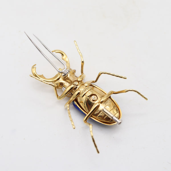 TIFFANY & CO. 1960 Enameled Scarab Brooch In 18Kt Yellow Gold With Diamonds
