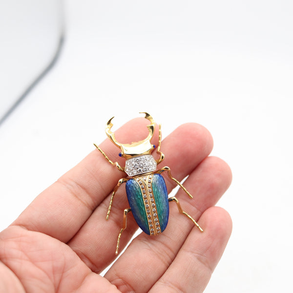 TIFFANY & CO. 1960 Enameled Scarab Brooch In 18Kt Yellow Gold With Diamonds