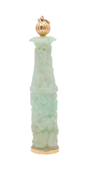 ORIENTALISM Pendant With Organic Motifs In 14Kt Yellow Gold Jade