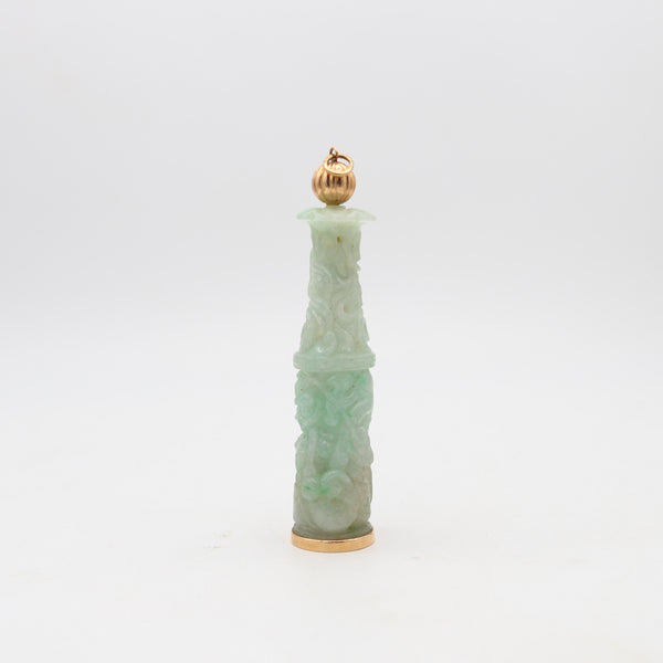 ORIENTALISM Pendant With Organic Motifs In 14Kt Yellow Gold Jade