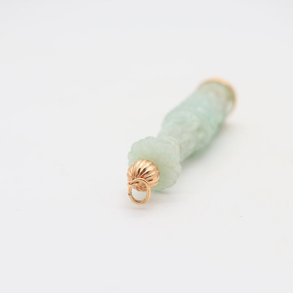 ORIENTALISM Pendant With Organic Motifs In 14Kt Yellow Gold Jade