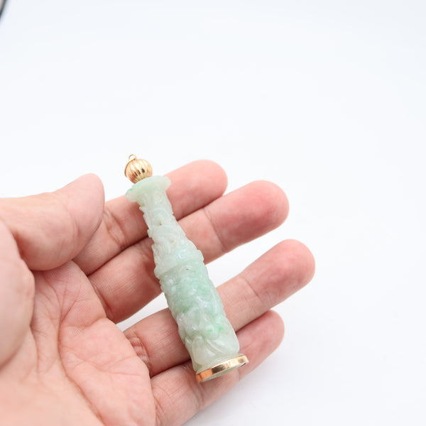 ORIENTALISM Pendant With Organic Motifs In 14Kt Yellow Gold Jade