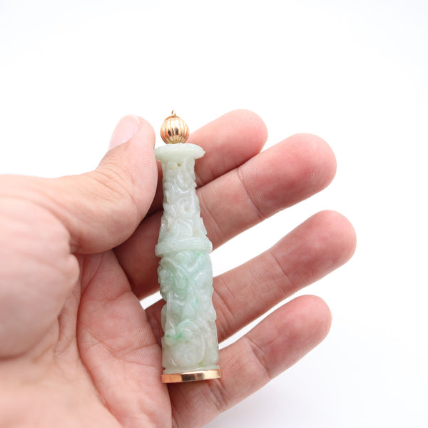 ORIENTALISM Pendant With Organic Motifs In 14Kt Yellow Gold Jade