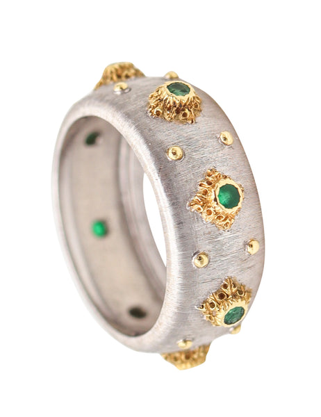 MARIO BUCCELLATI Milano Baroque Ring In Two Tones of 18Kt Gold With Emeralds