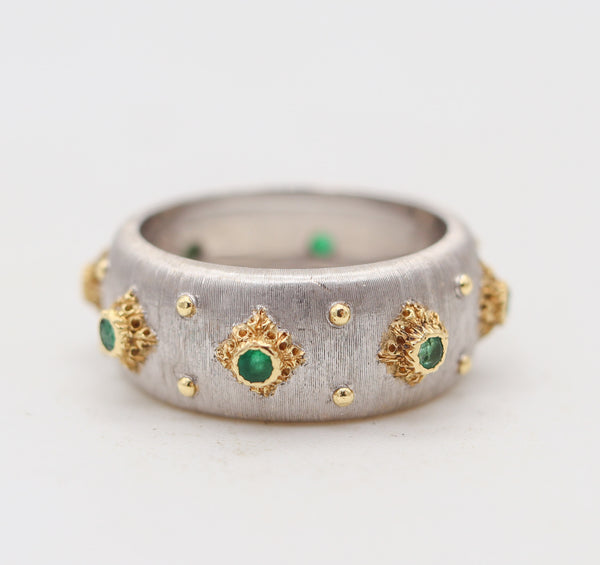 MARIO BUCCELLATI Milano Baroque Ring In Two Tones of 18Kt Gold With Emeralds