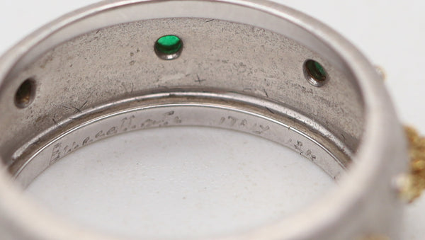 MARIO BUCCELLATI Milano Baroque Ring In Two Tones of 18Kt Gold With Emeralds