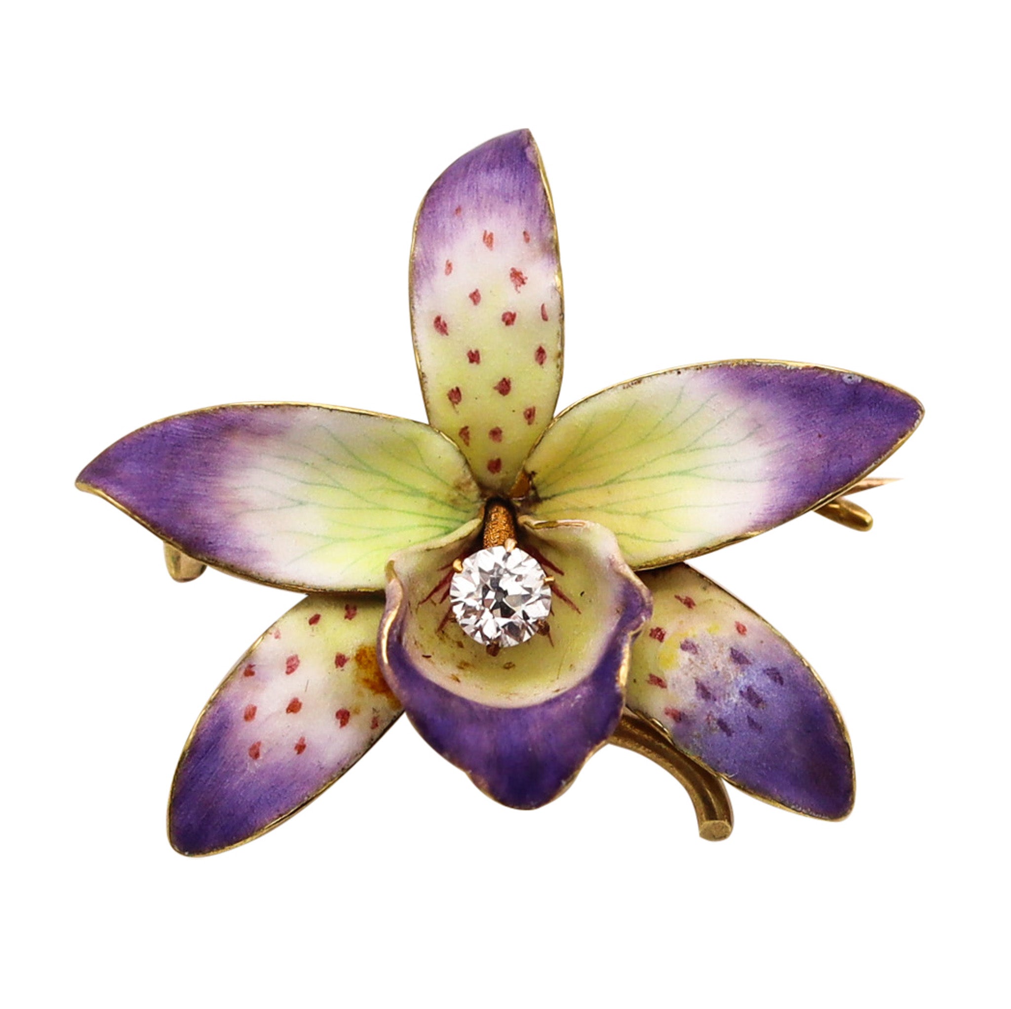 Art Nouveau Enamel Flower Pin by Henry Blank & Co.