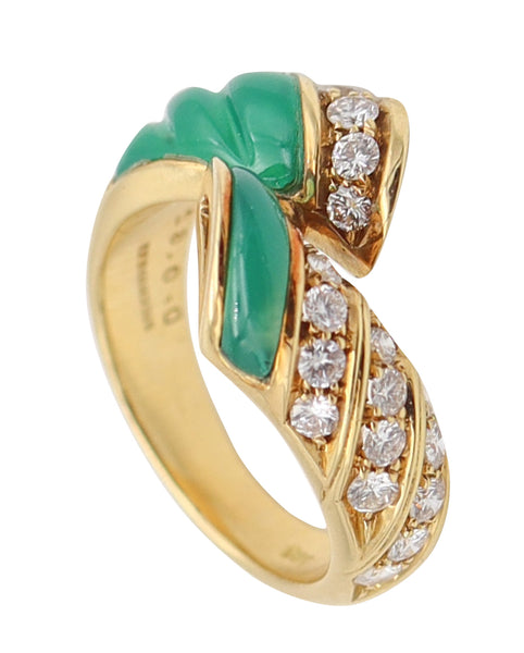 PICCHIOTTI Cocktail Ring In 18Kt Yellow Gold With Chrysoprase and VS Diamonds