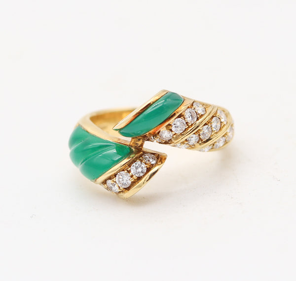 PICCHIOTTI Cocktail Ring In 18Kt Yellow Gold With Chrysoprase and VS Diamonds