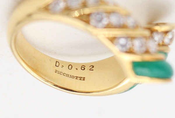 PICCHIOTTI Cocktail Ring In 18Kt Yellow Gold With Chrysoprase and VS Diamonds