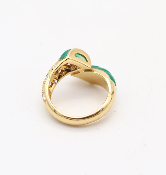 PICCHIOTTI Cocktail Ring In 18Kt Yellow Gold With Chrysoprase and VS Diamonds