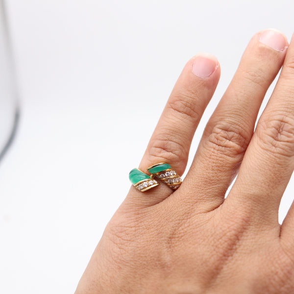 PICCHIOTTI Cocktail Ring In 18Kt Yellow Gold With Chrysoprase and VS Diamonds