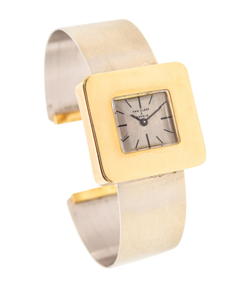VAN CLEEF & ARPELS Uti Paris 1980 Cuff Bracelet Square Wristwatch In 18Kt Gold