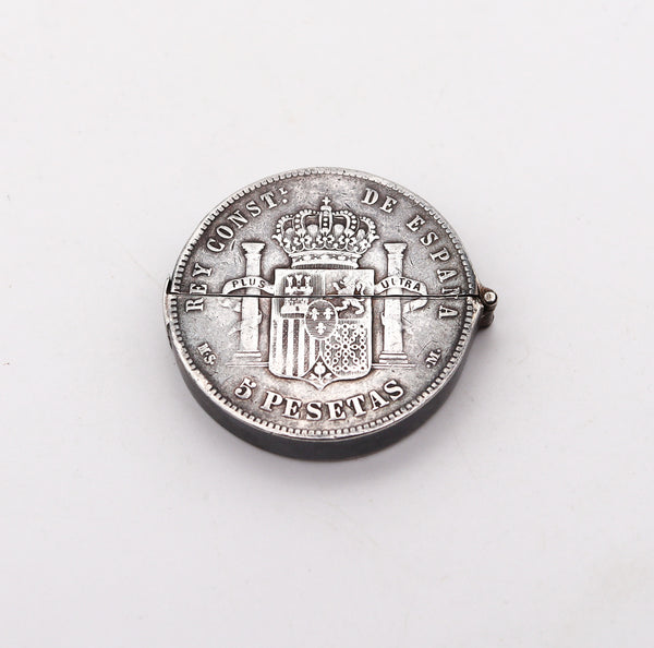 SPANISH 1920 Alfonso XII 1885 Coin Pocket Lighter In .900 Sterling Silver