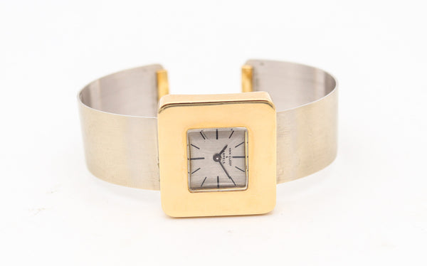 VAN CLEEF & ARPELS Uti Paris 1980 Cuff Bracelet Square Wristwatch In 18Kt Gold