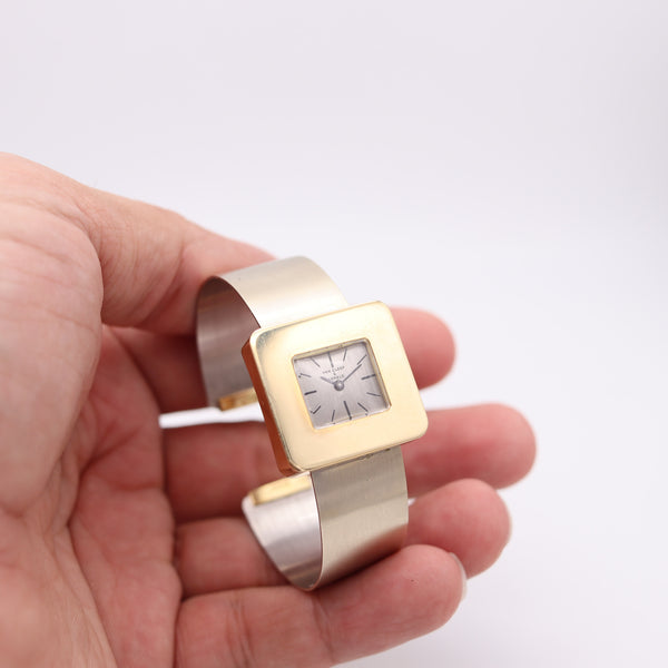 VAN CLEEF & ARPELS Uti Paris 1980 Cuff Bracelet Square Wristwatch In 18Kt Gold