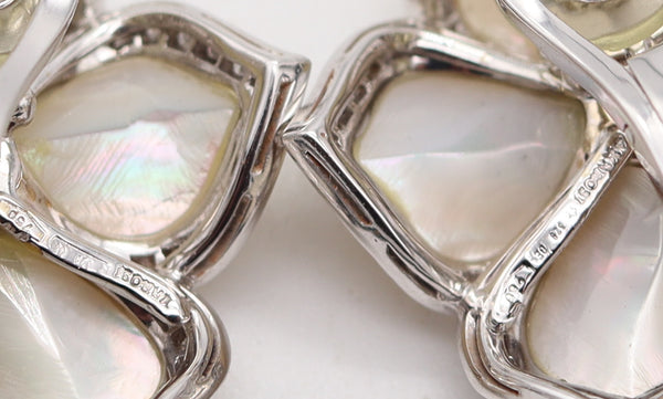 AMBROSI Milano Flowers Clips Earrings In 18Kt White Gold With Nacre & Diamonds