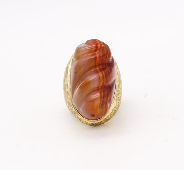 BURLE MARX 1970 Forma Livre Cocktail Ring In 18Kt Yellow Gold With Carved Agate