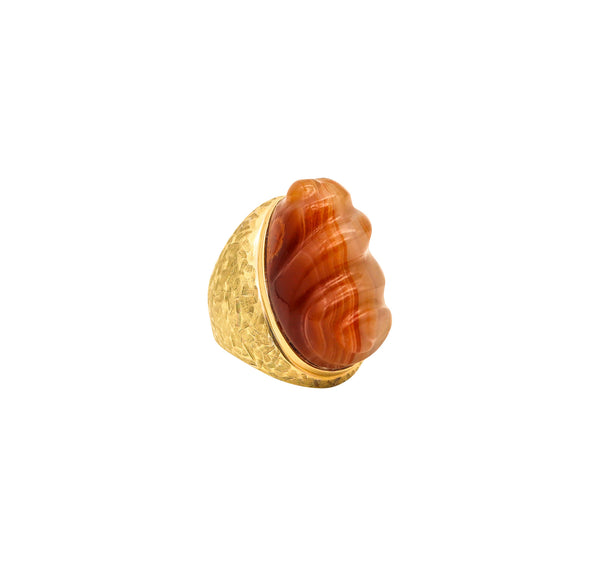 BURLE MARX 1970 Forma Livre Cocktail Ring In 18Kt Yellow Gold With Carved Agate