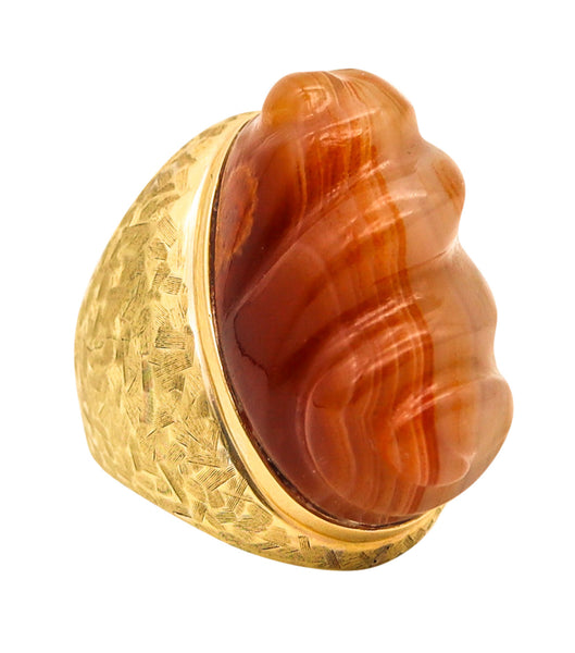 BURLE MARX 1970 Forma Livre Cocktail Ring In 18Kt Yellow Gold With Carved Agate