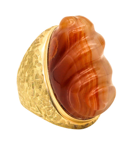 BURLE MARX 1970 Forma Livre Cocktail Ring In 18Kt Yellow Gold With Carved Agate