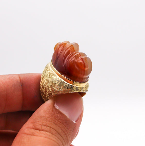 BURLE MARX 1970 Forma Livre Cocktail Ring In 18Kt Yellow Gold With Carved Agate