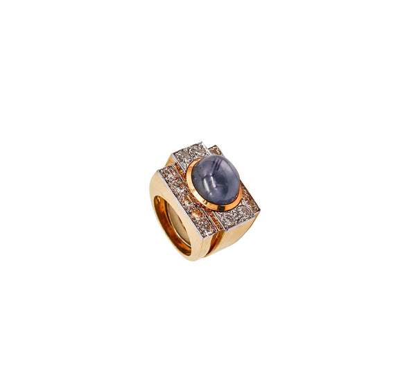 -David Webb Cocktail Ring In 18kt Gold Platinum With 17.18 Cts In Diamonds And Sapphire
