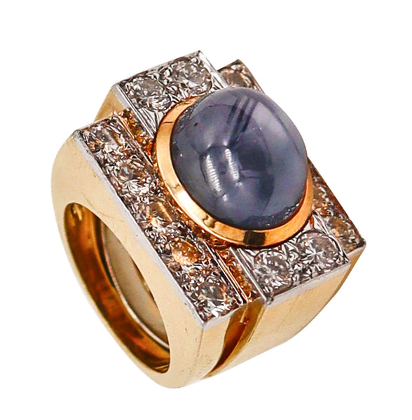 -David Webb Cocktail Ring In 18kt Gold Platinum With 17.18 Cts In Diamonds And Sapphire