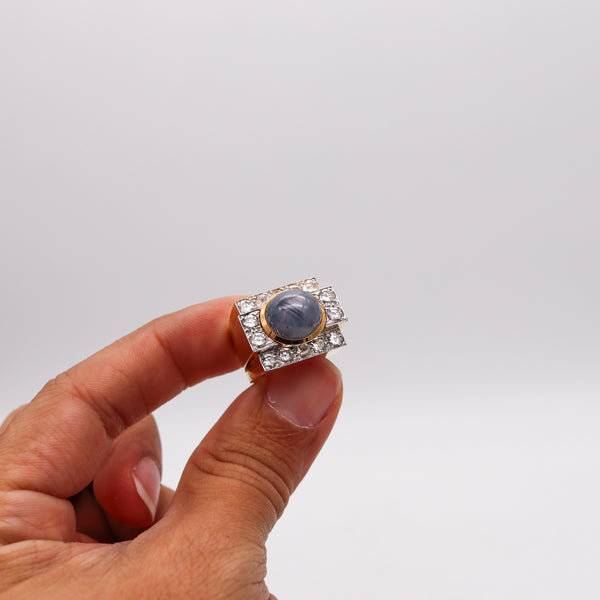 -David Webb Cocktail Ring In 18kt Gold Platinum With 17.18 Cts In Diamonds And Sapphire