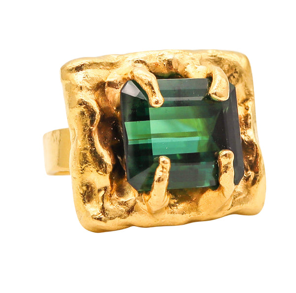 JEAN MAHIE Paris Rare Sculptural Cocktail Ring In Solid 22Kt Gold With A Tourmaline