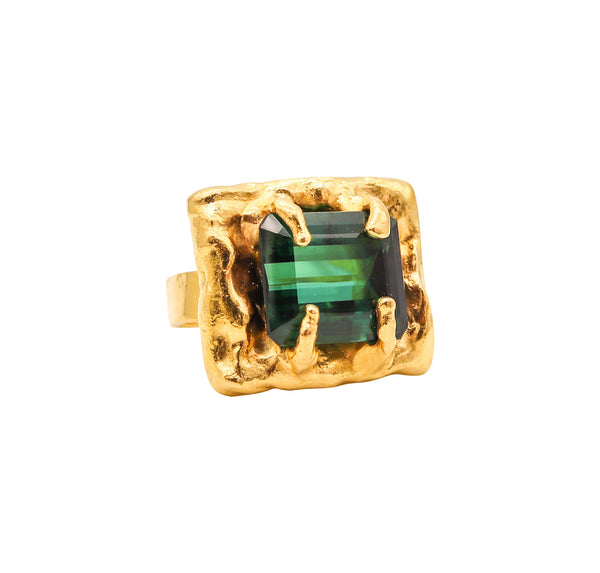 JEAN MAHIE Paris Rare Sculptural Cocktail Ring In Solid 22Kt Gold With A Tourmaline