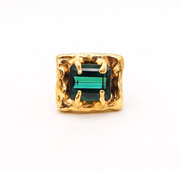 JEAN MAHIE Paris Rare Sculptural Cocktail Ring In Solid 22Kt Gold With A Tourmaline