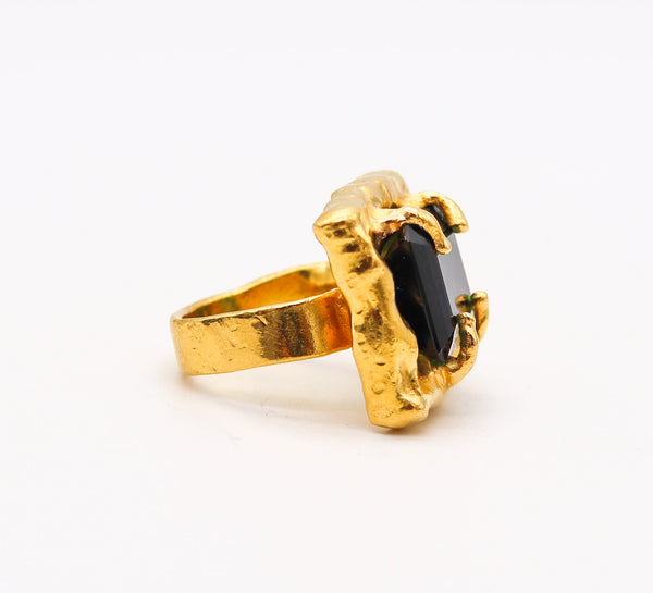 JEAN MAHIE Paris Rare Sculptural Cocktail Ring In Solid 22Kt Gold With A Tourmaline