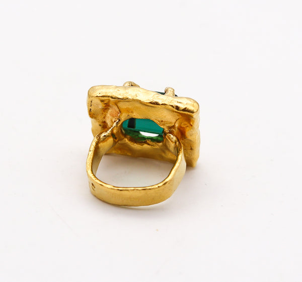 JEAN MAHIE Paris Rare Sculptural Cocktail Ring In Solid 22Kt Gold With A Tourmaline