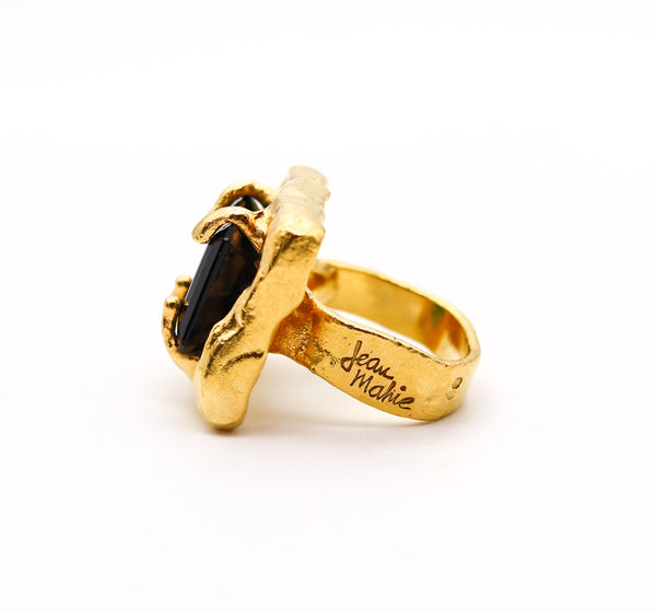 JEAN MAHIE Paris Rare Sculptural Cocktail Ring In Solid 22Kt Gold With A Tourmaline