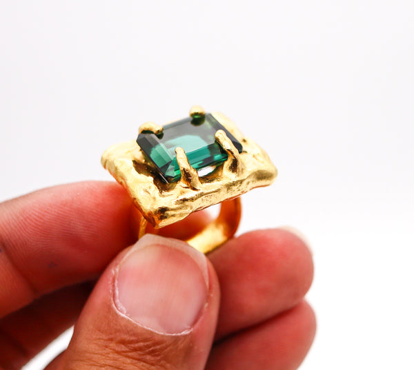 JEAN MAHIE Paris Rare Sculptural Cocktail Ring In Solid 22Kt Gold With A Tourmaline