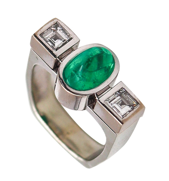 -Trudel By Kurt Aepli Geometric Ring 18Kt Gold With 3.02 Ctw In Emerald And Diamonds