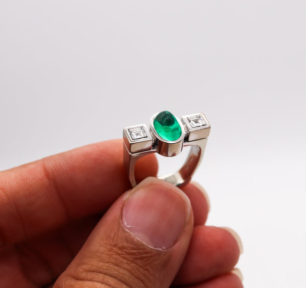 TRUDEL By Kurt Aepli Geometric Ring 18Kt Gold With 3.52 Ctw In Emerald And Diamonds