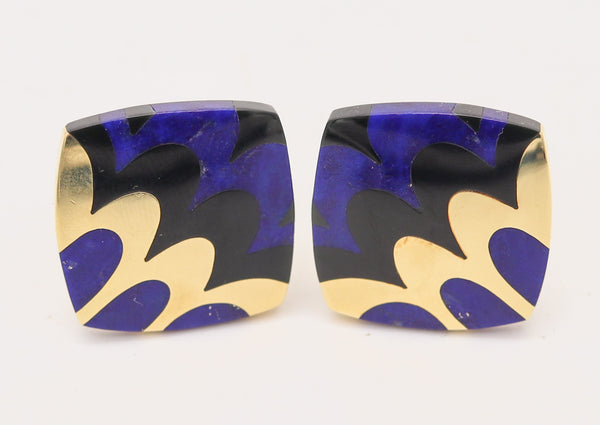 TIFFANY & CO. 1977 Angela Cummings Clips Earrings In 18Kt Gold Lapis & Black Jade