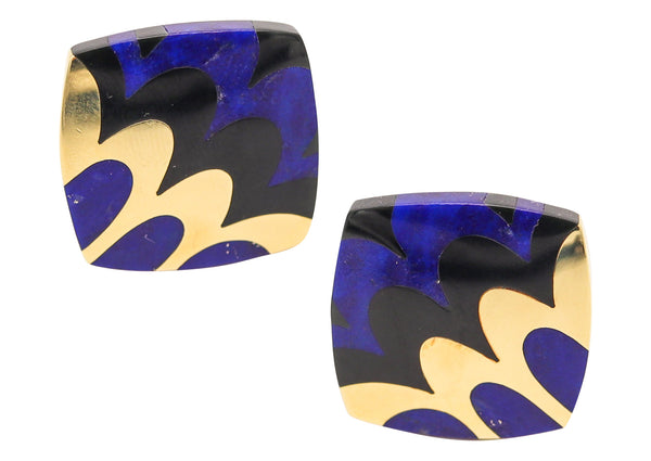TIFFANY & CO. 1977 Angela Cummings Clips Earrings In 18Kt Gold Lapis & Black Jade