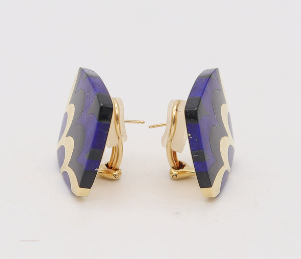 TIFFANY & CO. 1977 Angela Cummings Clips Earrings In 18Kt Gold Lapis & Black Jade