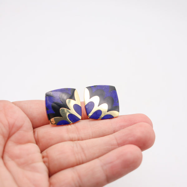 TIFFANY & CO. 1977 Angela Cummings Clips Earrings In 18Kt Gold Lapis & Black Jade