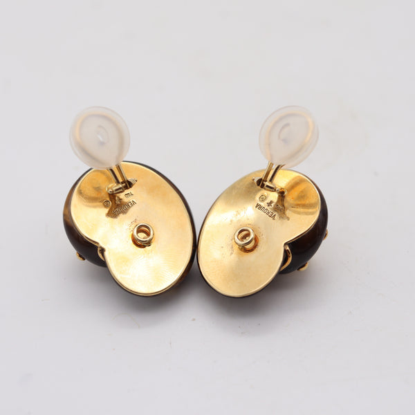 VERDURA Milan Dots Clip Earrings In 18Kt Yellow Gold & Carved Tiger Eye