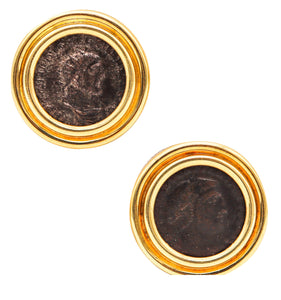 ROMAN EMPIRE 290-306 AD Roman Emperors Coins Earrings In 18Kt Yellow Gold