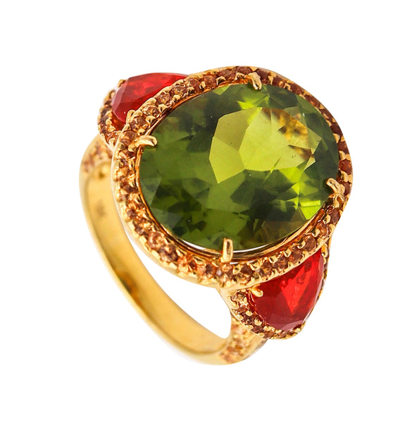 ALEX SOLDIER Cocktail Ring In 18Kt Gold With 14.84 Ctw In Peridot & Fire Opals