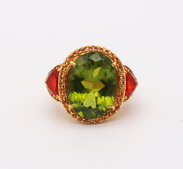 ALEX SOLDIER Cocktail Ring In 18Kt Gold With 14.84 Ctw In Peridot & Fire Opals