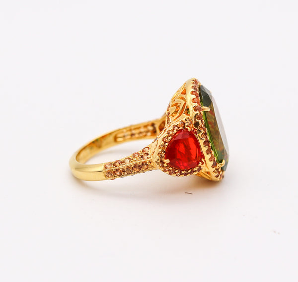 ALEX SOLDIER Cocktail Ring In 18Kt Gold With 14.84 Ctw In Peridot & Fire Opals